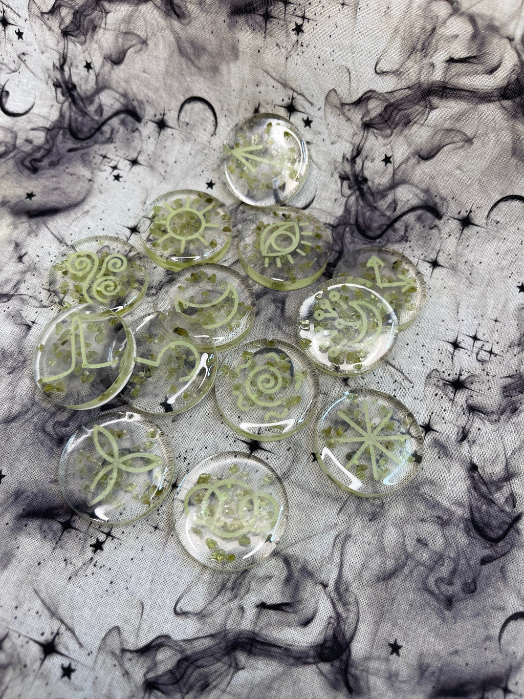 Witch's Runes with Peridot Crystal Chips
