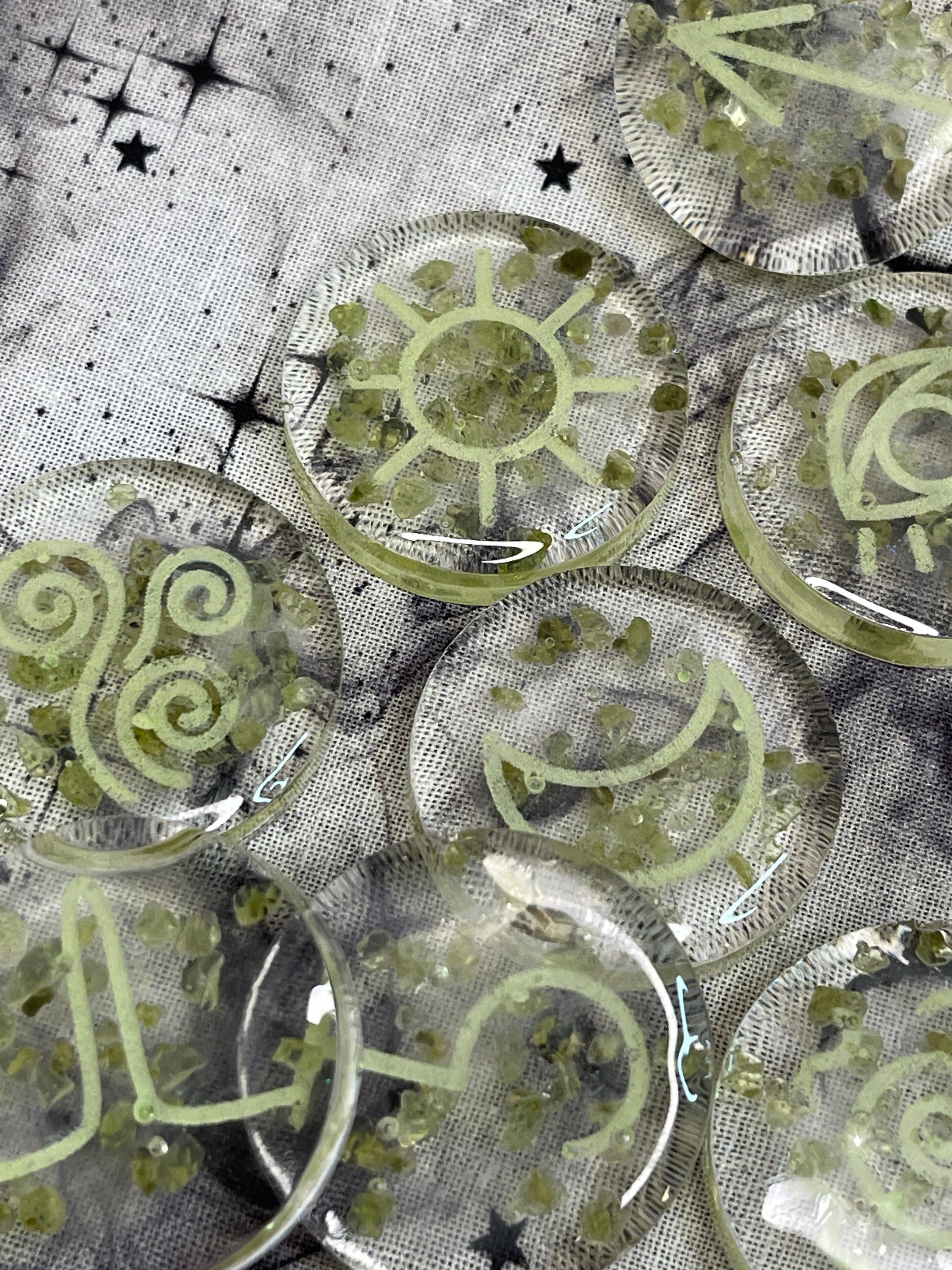Witch's Runes with Peridot Crystal Chips
