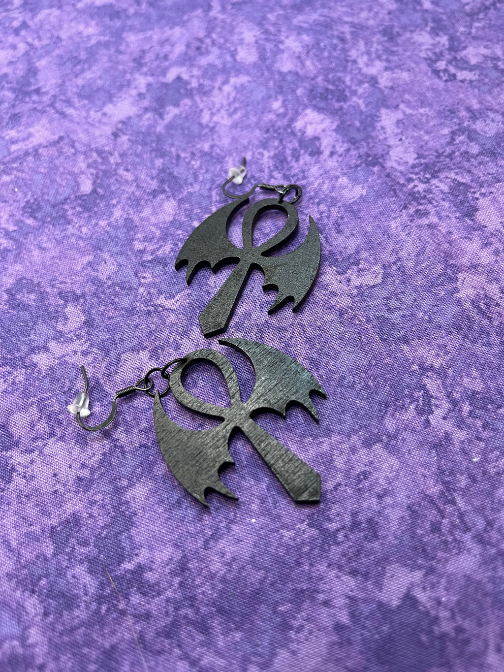 Ankh With Bat Wings Earrings