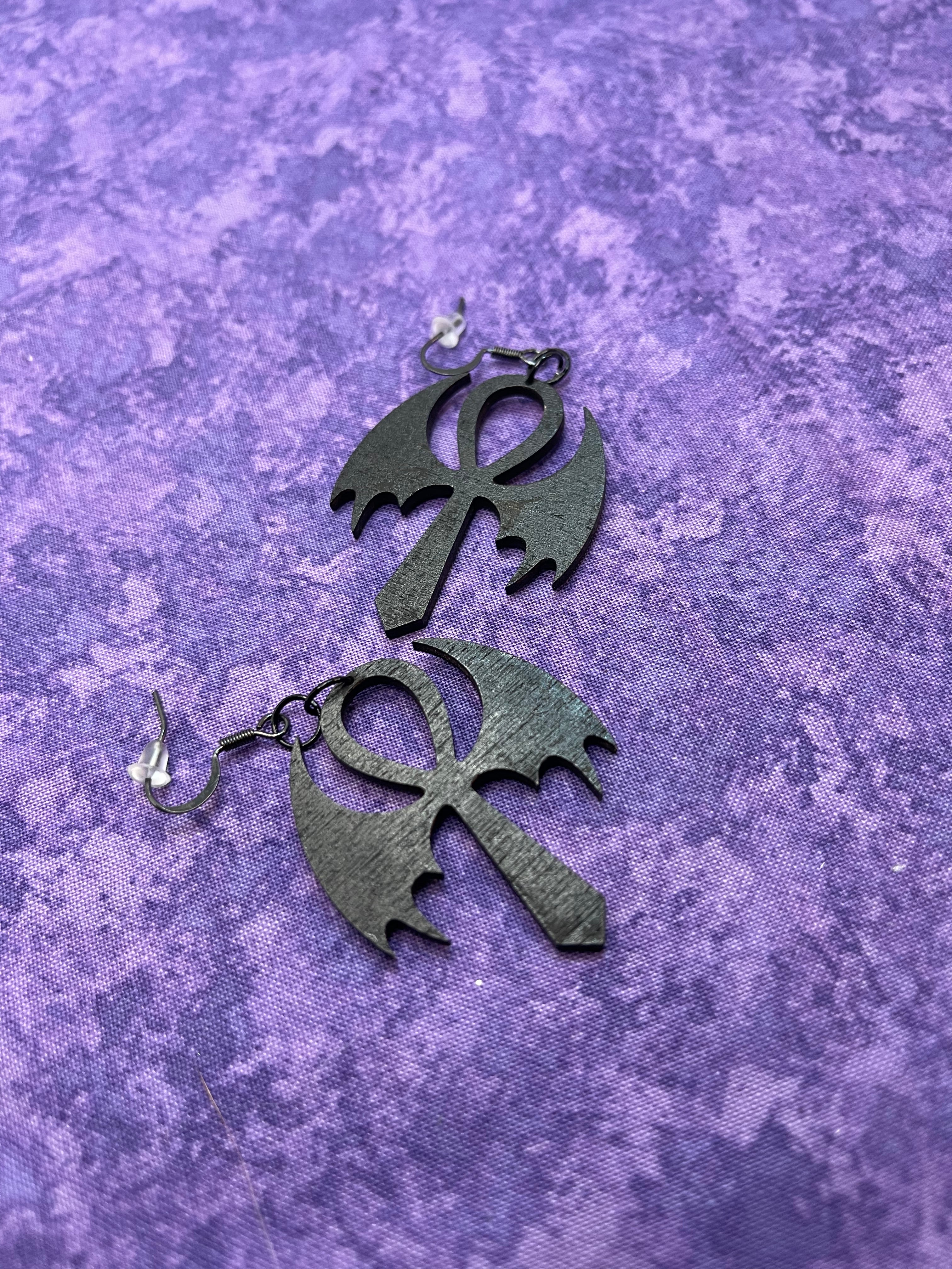 Ankh With Bat Wings Earrings