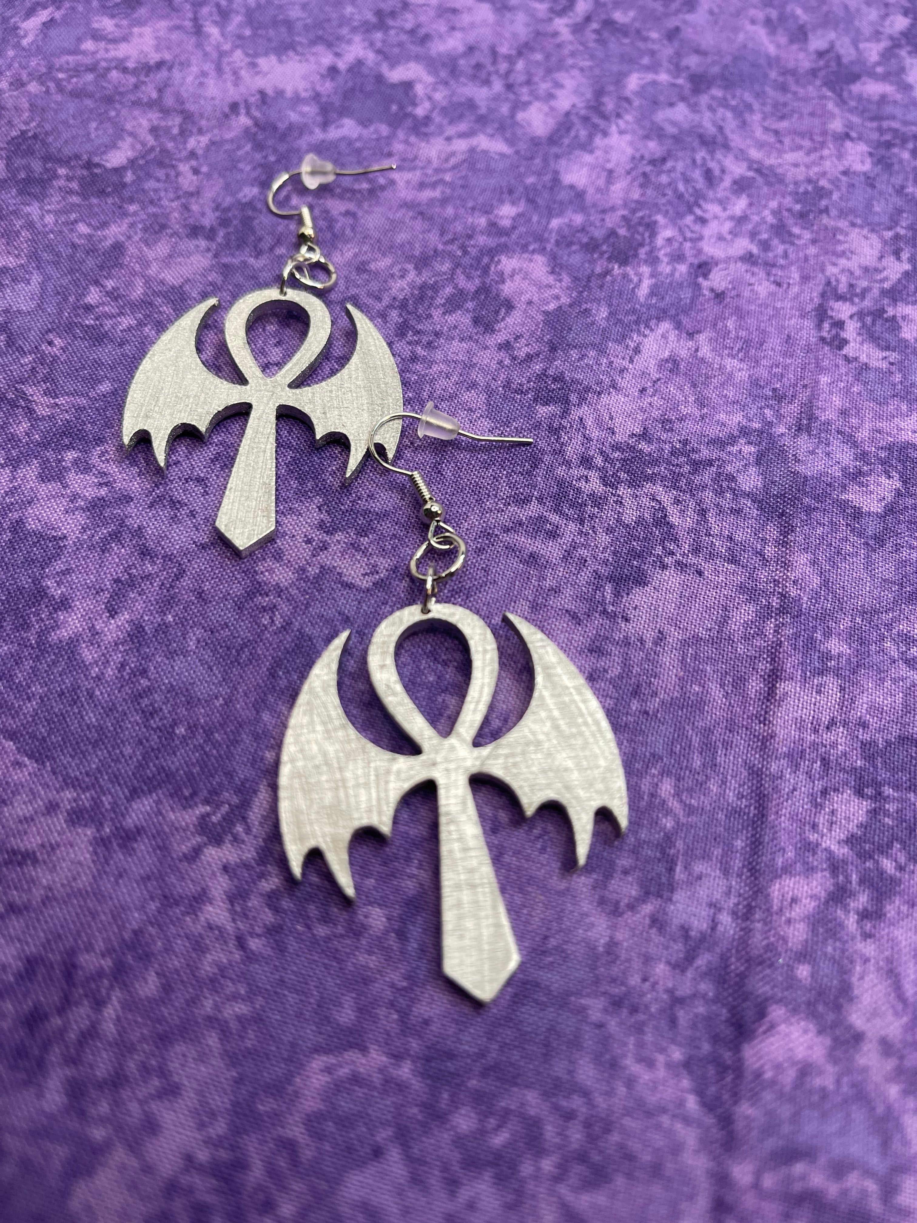 Ankh With Bat Wings Earrings