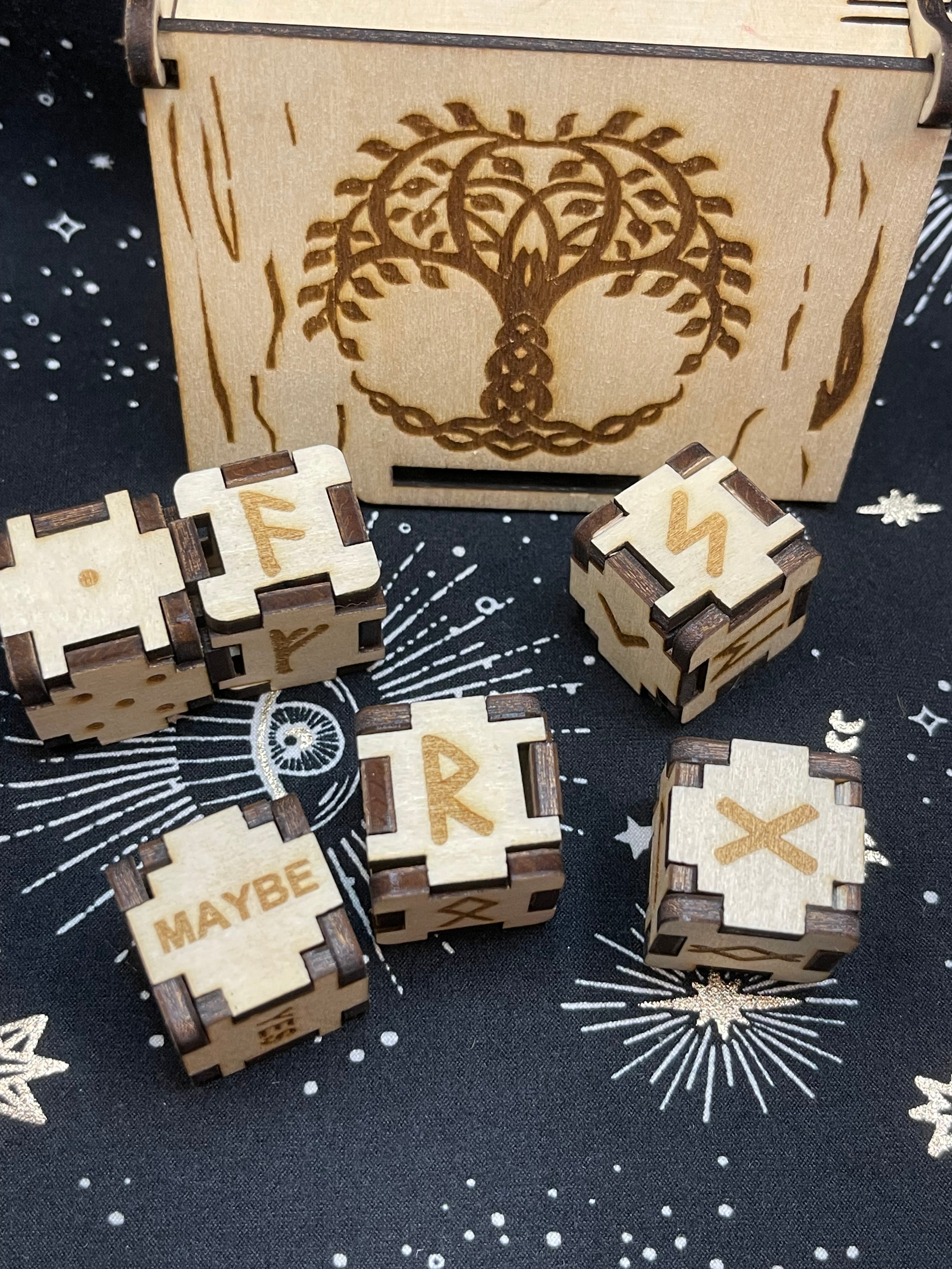 Wooden Rune Dice With Storage Box
