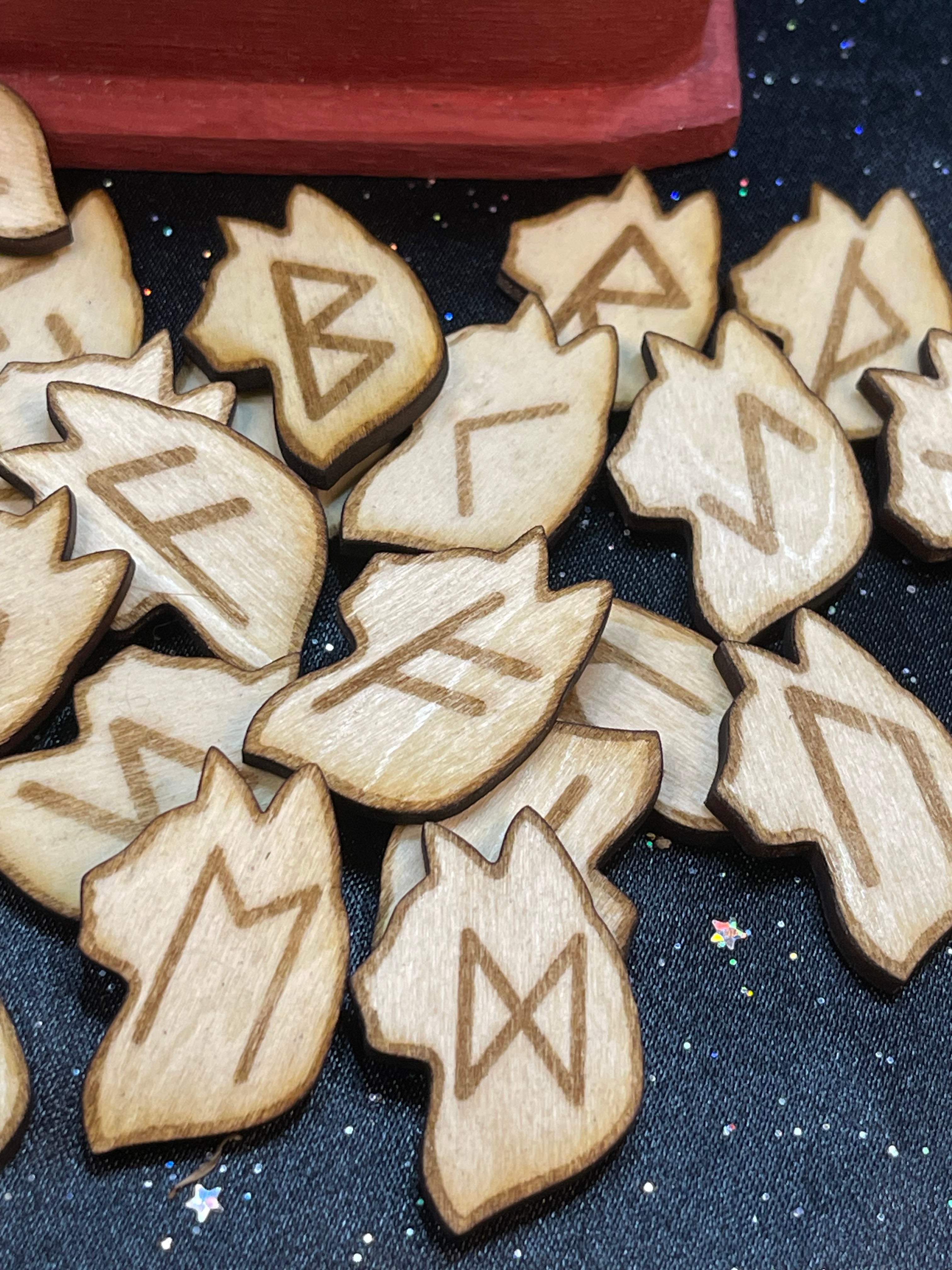 Wooden Cat Silhouette Runes With Box