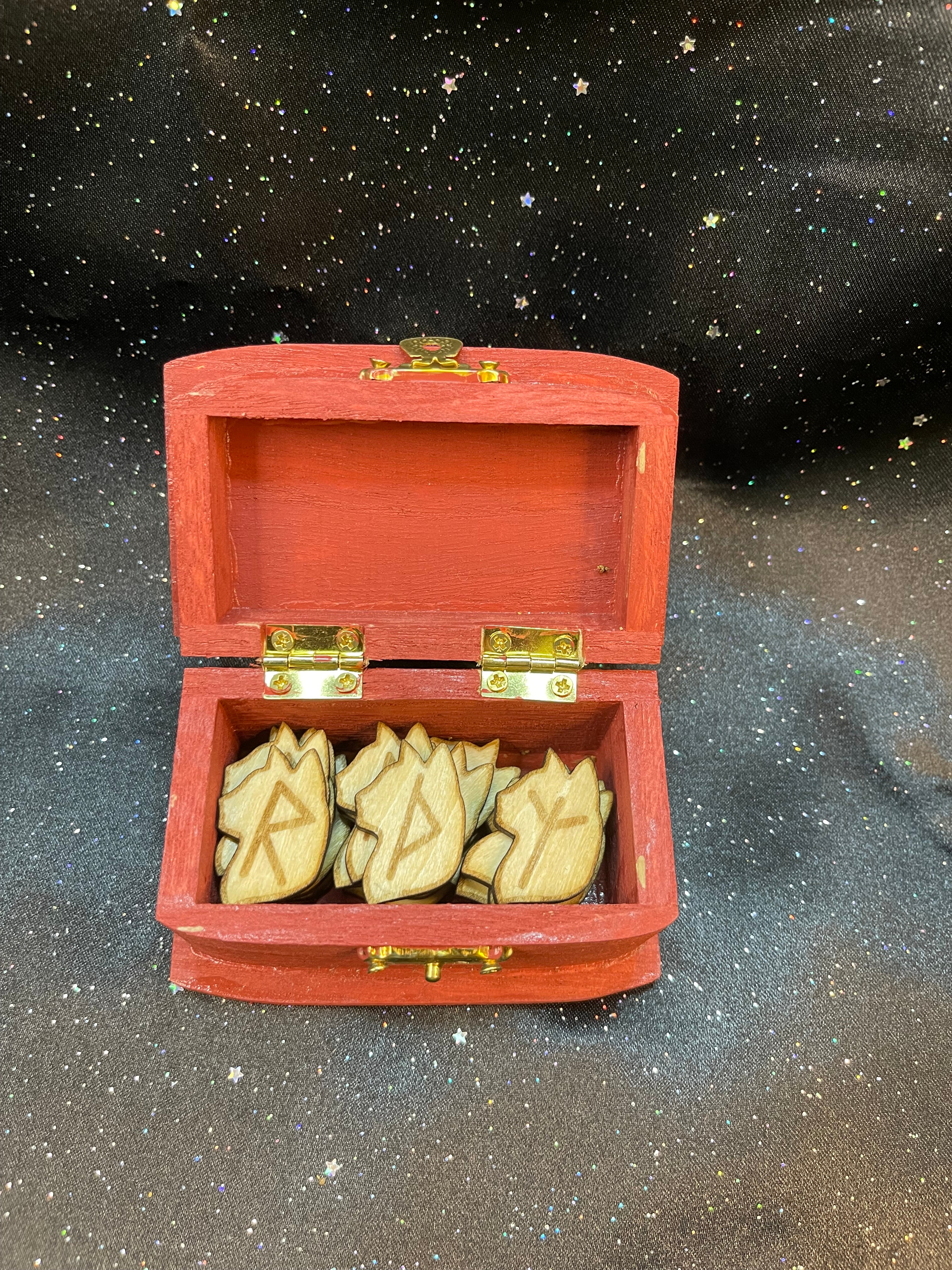 Wooden Cat Silhouette Runes With Box