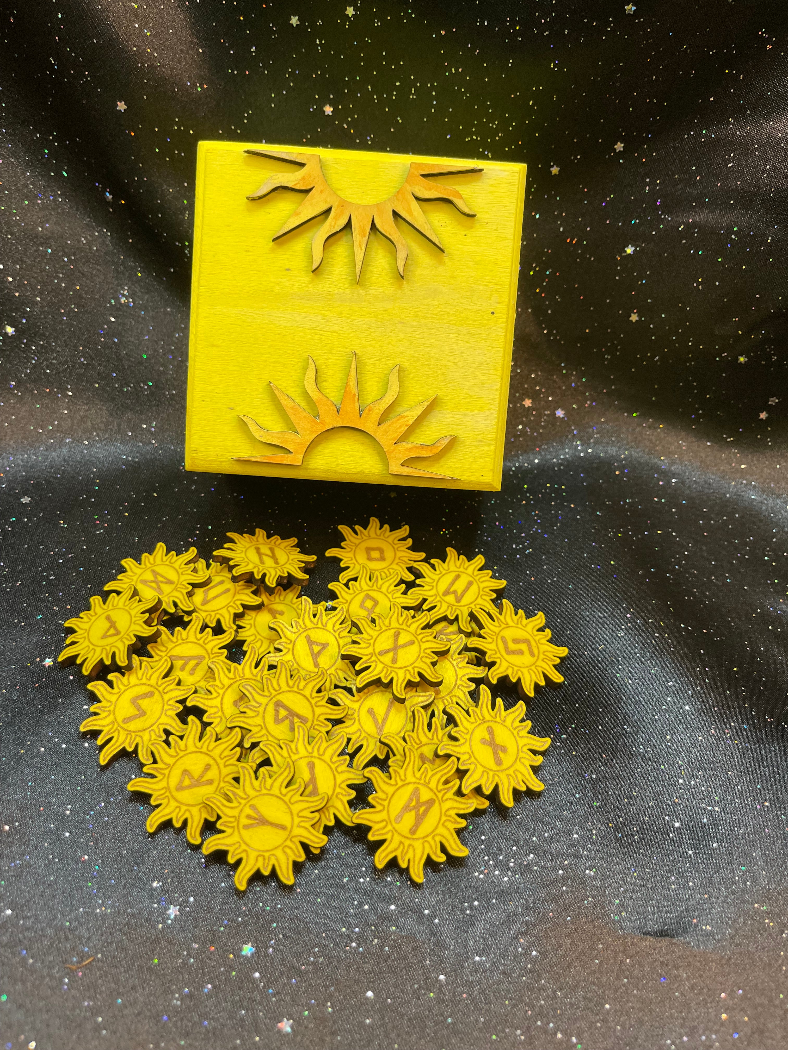 Wooden Sun Runes With Box
